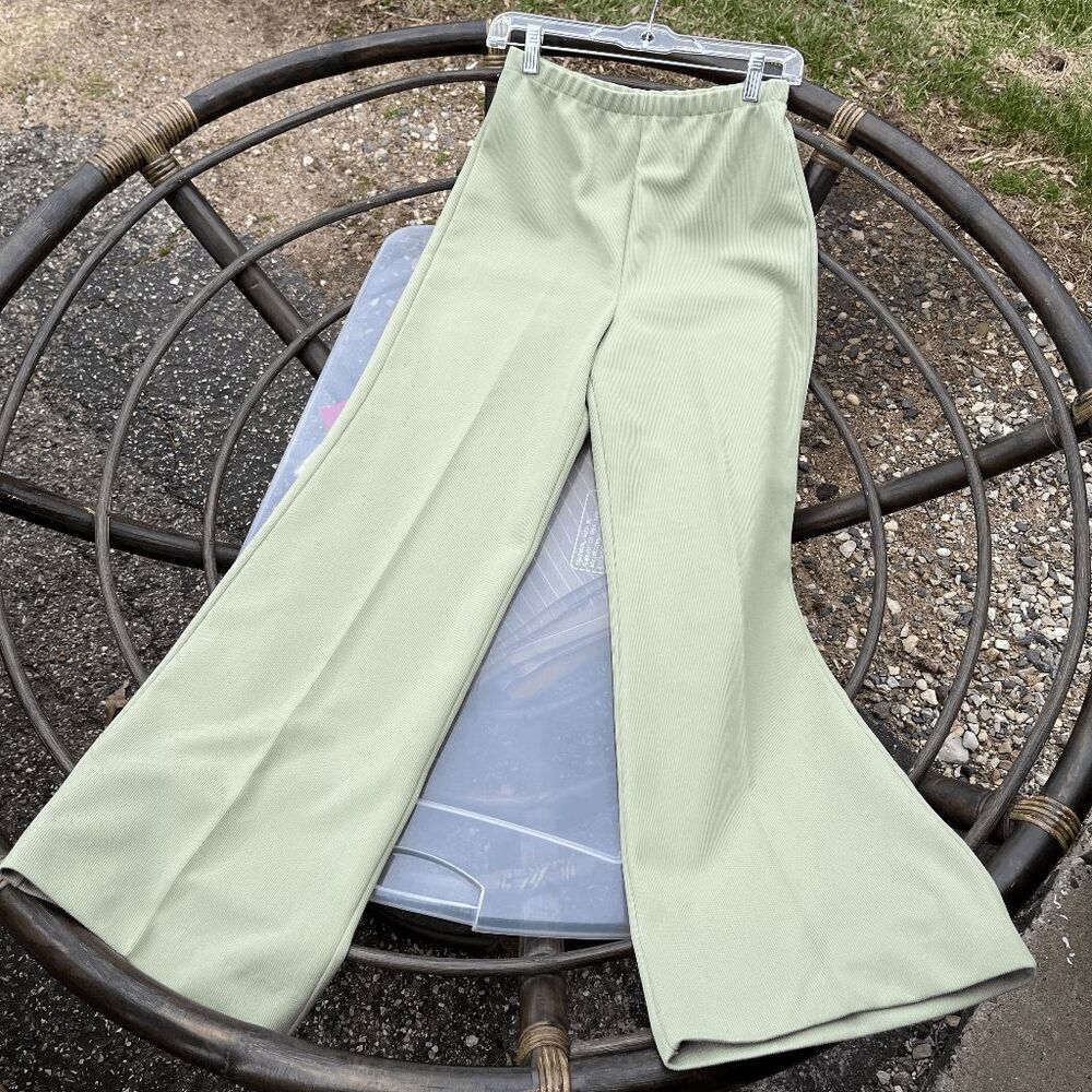 VTG Jantzen Ribbed Knit Flare Pants Pull On Elastic Waist 70s Leisurewear
